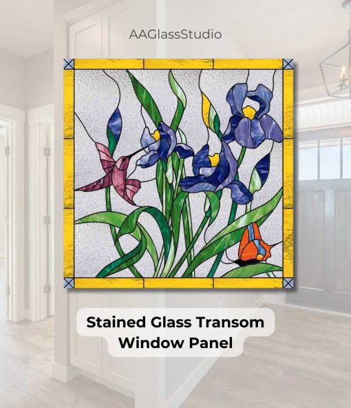 hummingbird stained glass transom window