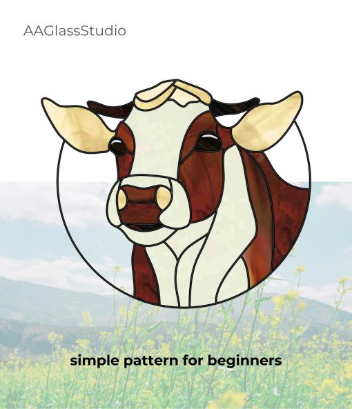 simple stained glass cow pattern 2