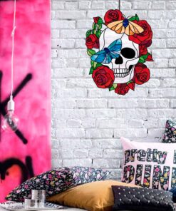 skull stained glass wall decor