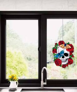 skull stained glass window decor 1