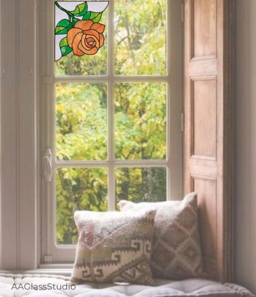 stained glass rose corner window decor 2