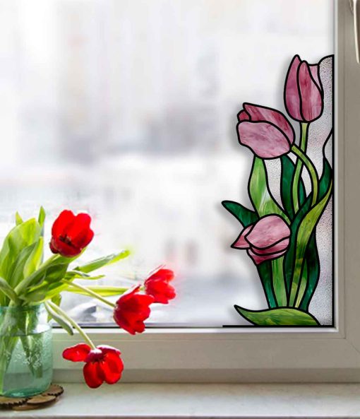 tulip stained glass pattern window