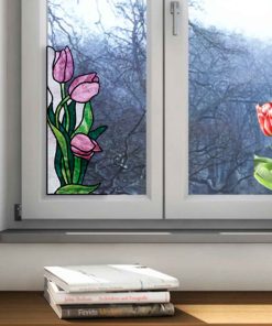 tulip stained glass pattern windows corner