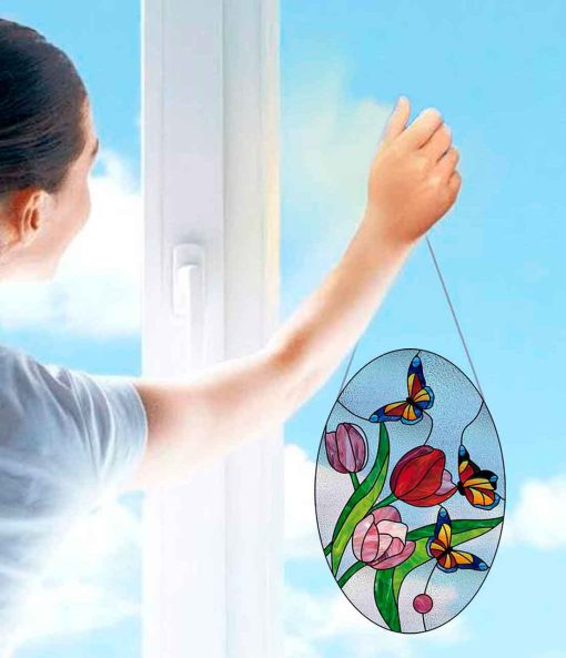 oval tulip suncatcher window decor