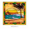 Sun-Kissed Palms Beach Stained Glass Pattern Window Art - window decor