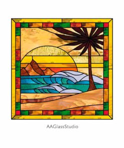 Sun-Kissed Palms Beach Stained Glass Pattern Window Art - window decor