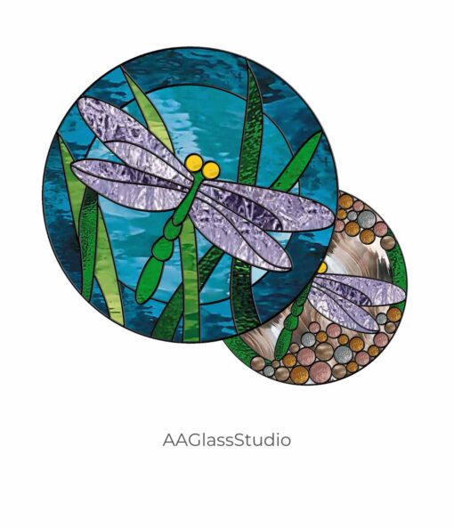 Dragonfly Stained Glass Pattern SET OF 2 - window decor