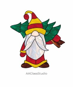 Santa Gnome Stained Glass Pattern Christmas Tree - window decor