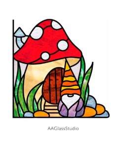 Mushroom Stained Glass Pattern Gnome's House - window decor