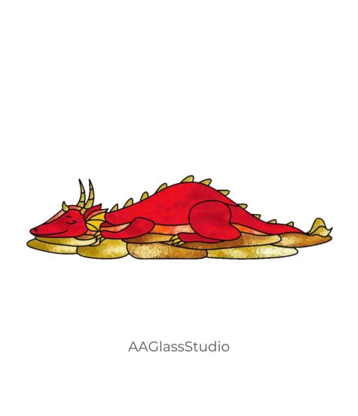 Sleeping Dragon Stained Glass Pattern: Wealth’s Symbolic Keeper - window decor