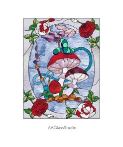 Alice’s Enchanted Stained Glass Mushroom & Roses Panel - window decor