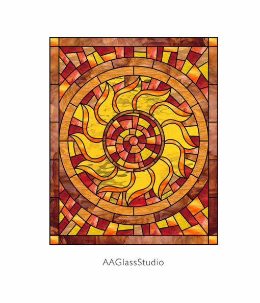 Stained Glass Sun Pattern: Smile in Sunflower Mandala - window decor