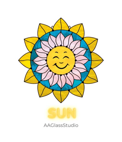 Stained Glass Sun Pattern: Smile in Sunflower Mandala