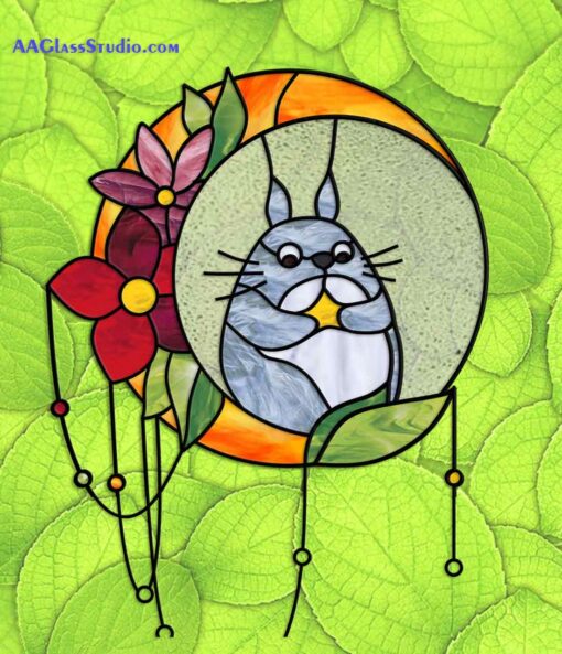 2 anime totoro cartoon stained glass