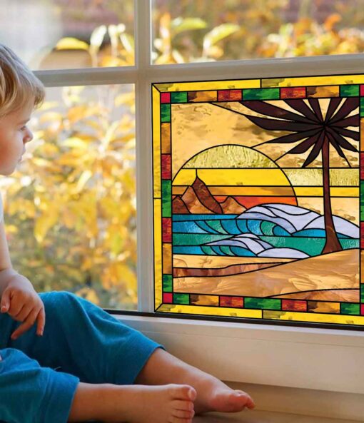 2 beach stained glass window hangings