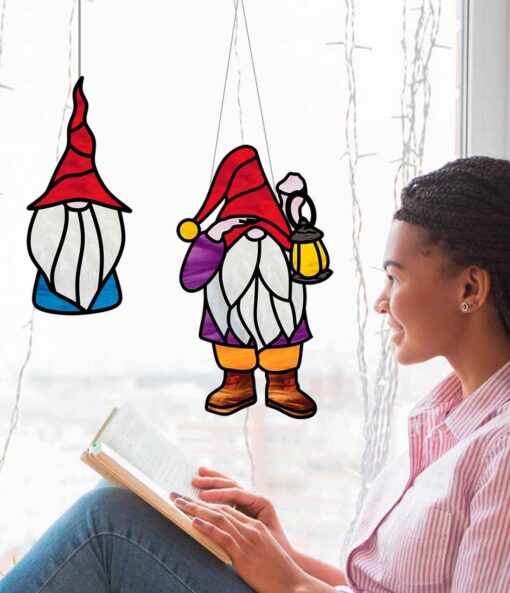 2 gnomes window hangings