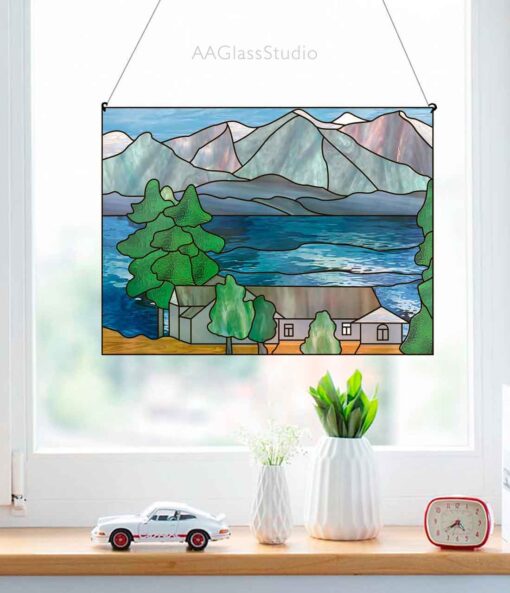 2 stained glass mountain scene 2