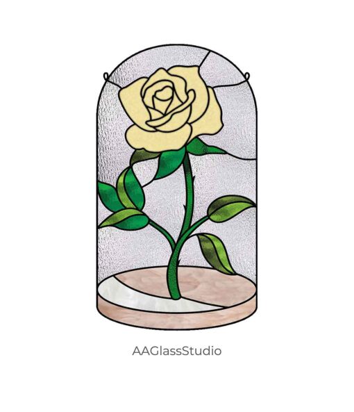 Everlasting Bloom: Simple Yellow Rose Stained Glass Pattern Dome