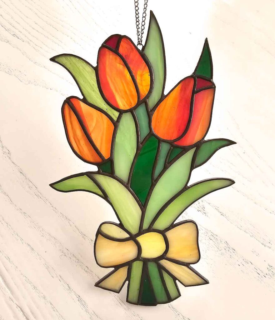 bouquet of tulips suncatcher: yellow ribbon