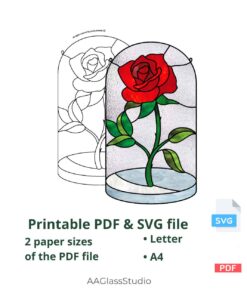 stained glass rose pattern printable pdf & svg