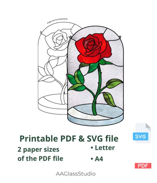 stained glass rose pattern printable pdf & svg