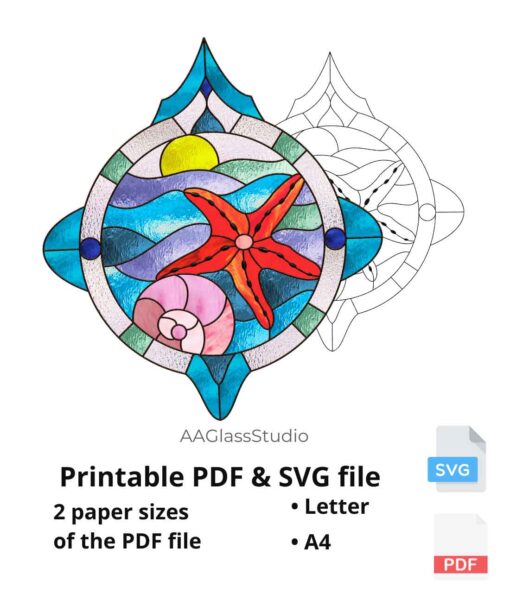 Stained Glass Beach Patterns:Printable PDF & SVG