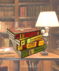 stacked books lamp: table decor