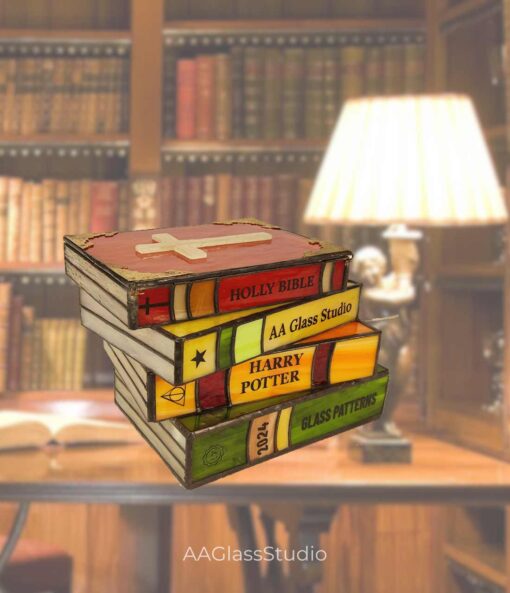 stacked books lamp: table decor