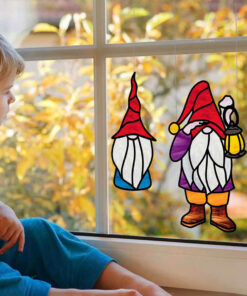 stained glass gnome window decor