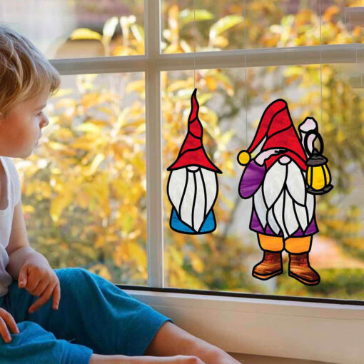 stained glass gnome window decor