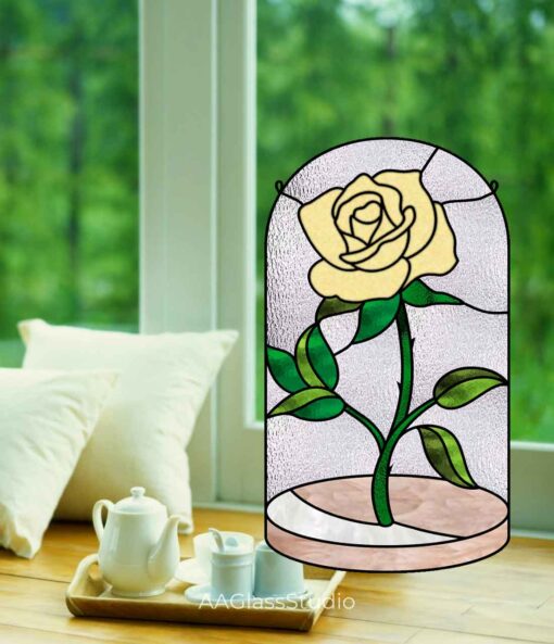 yellow stained glass rose pattern