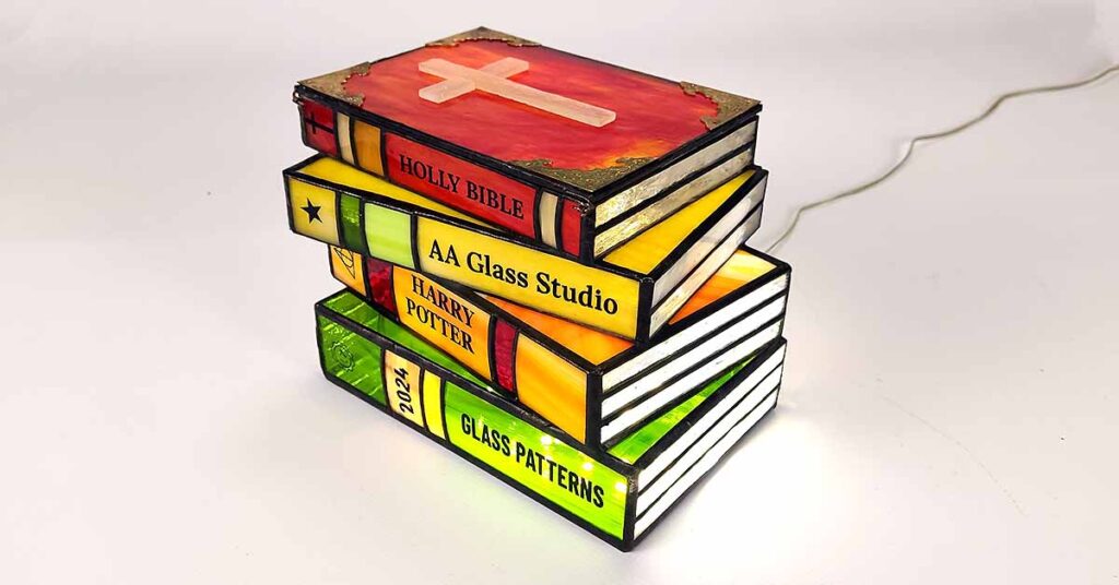 stained glass stacked books lamp: night light