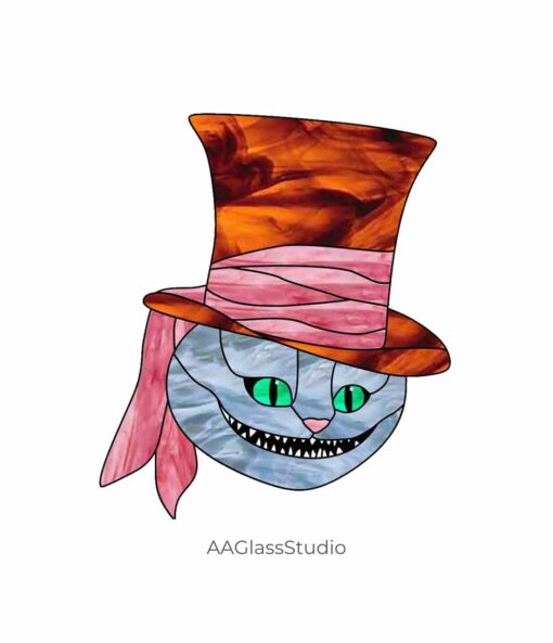 Charm Alice in Wonderland Stained Glass: Cheshire Cat's Magic - window decor