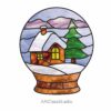 Christmas Stained Glass Ideas: Serene Snowy House in Globe - window decor