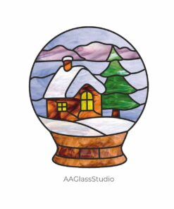 Christmas Stained Glass Ideas: Serene Snowy House in Globe - window decor