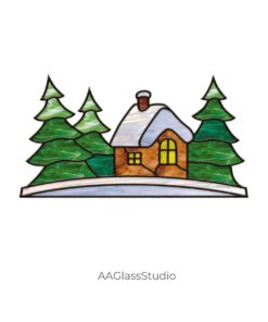 Easy Christmas Stained Glass Patterns: Cozy Forest Cabin - window decor