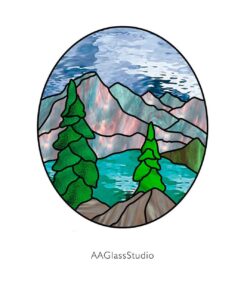 Enchanting Mountain Scene Stained Glass: Morane Lake Beauty - window decor