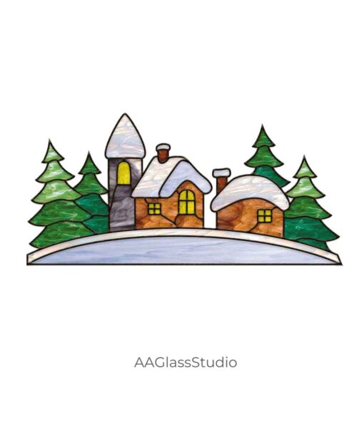 Stained Glass Christmas Houses: Santa's Hidden Village - window decor