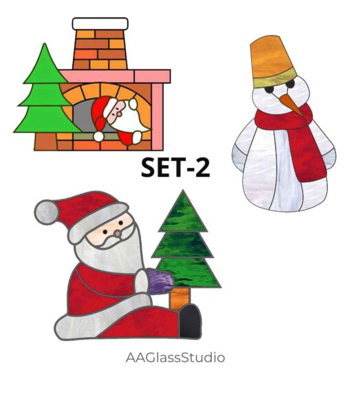 Stained Glass Christmas Ornament Patterns: Joyful Santa Set - window decor