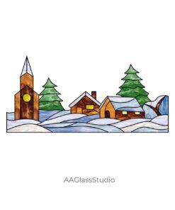 Magical Stained Glass Christmas Village Pattern - window decor