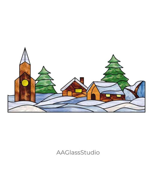 Magical Stained Glass Christmas Village Pattern - window decor