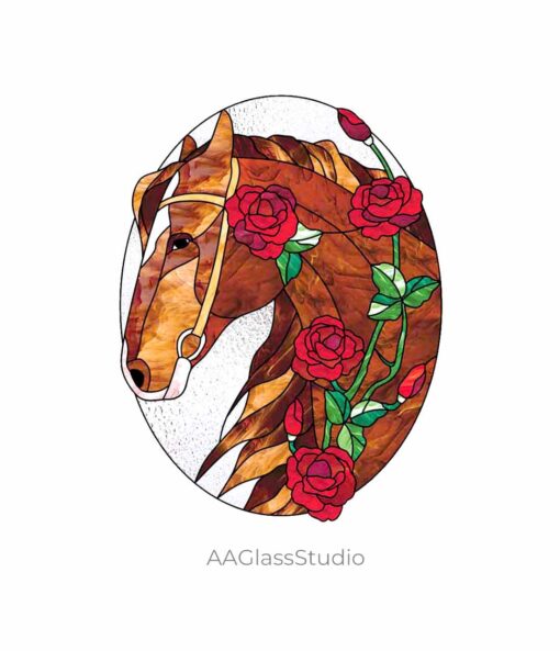 Stained Glass Horse Head Pattern - window decor