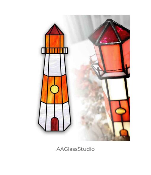 3d Stained Glass Lighthouse Pattern Night Light - window decor