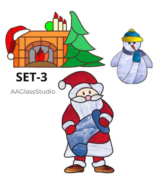 Charming Stained Glass Xmas Ornaments: Festive Trio Set - window decor