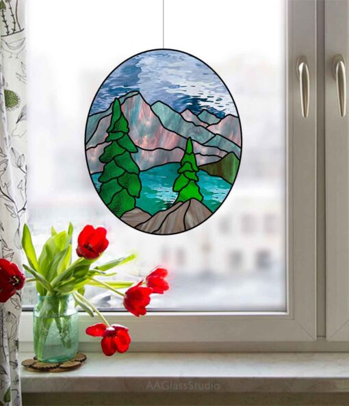 mountain scene stained glass: gift for her