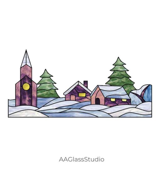 stained glass Christmas village scenes