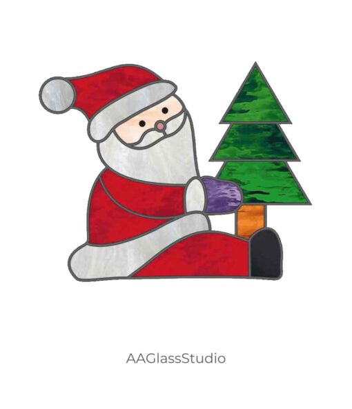 stained glass santa with Christmas tree