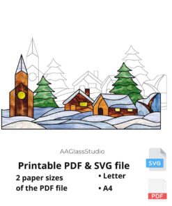 Christmas village stained glass printable PDF and SVG