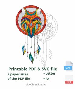 stained glass fox printable pdf and svg: Feather pendant