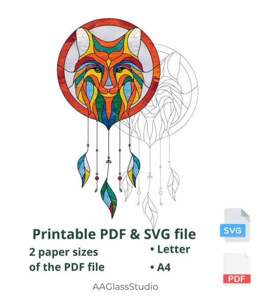 stained glass fox printable pdf and svg: Feather pendant